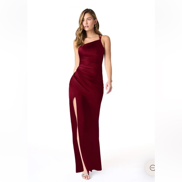 Azazie Eren Stretch Satin Dress in Cabernet - Picture 1 of 7